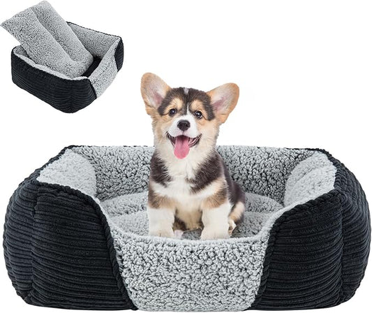 Miguel Washable Dog Bed with Removable Cushion for Small Dogs, Easy to Wash Pet Sofa Bed with Side, Rectangle Bolster Cat Bed Calming Cuddle Puppy Bed with Anti-Slip Bottom, Black 20 Inch - PAWPICO