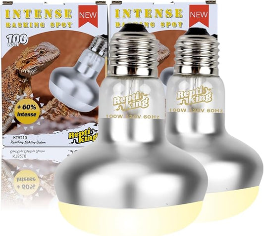 Basking Light for Reptiles, 2-Pack 100W Upgraded Intense Basking Spot, Reptile Basking Bulb Light, UVA Heat Lamp Bulb for Bearded Dragon Turtle Chicken ReptiKing