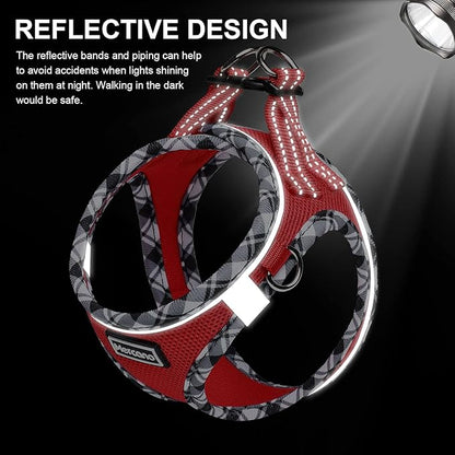 Mercano Soft Mesh Dog Harness and Leash Set, No-Chock Step-in Reflective Breathable Lightweight Easy Walk Escape Proof Vest Harnesses with Safety Buckle for Small Medium Dogs, Cats (Red, XS) PAWPICO