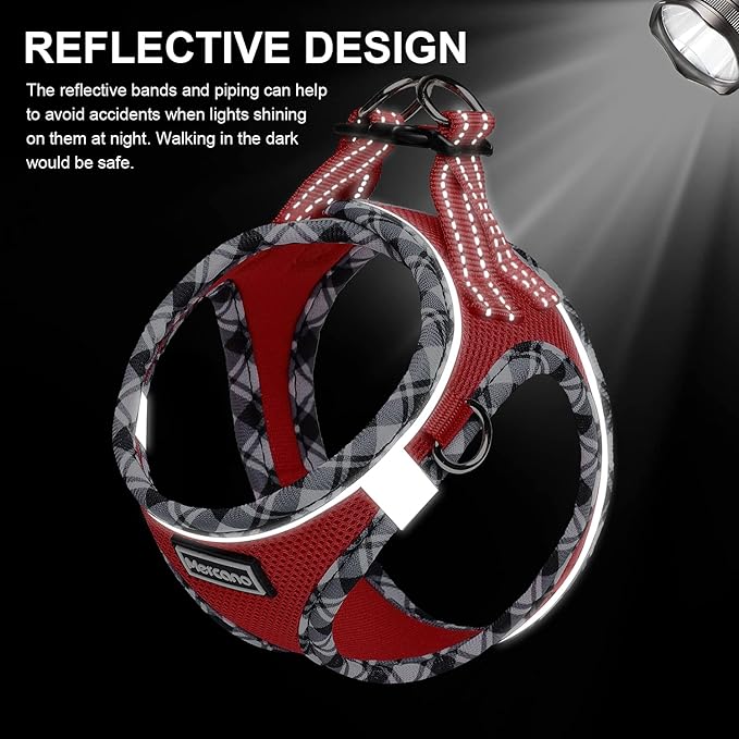 Mercano Soft Mesh Dog Harness and Leash Set, No-Chock Step-in Reflective Breathable Lightweight Easy Walk Escape Proof Vest Harnesses with Safety Buckle for Small Medium Dogs, Cats (Red, XL) PAWPICO