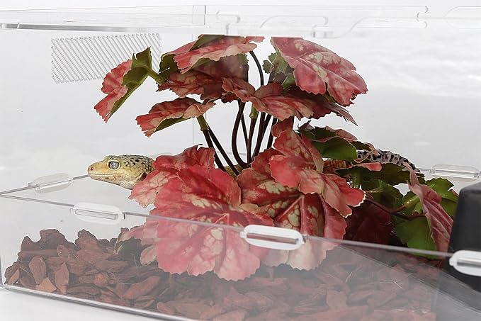 Reptile Plants for Terrarium, Ball Python Tank Decor Accessories fit Bearded Dragon Crested Leopard Gecko Lizard Chameleon Snake Frog Tortoise Hermit Crab - Fake Heuchera Micrantha Pink WOLEDOE