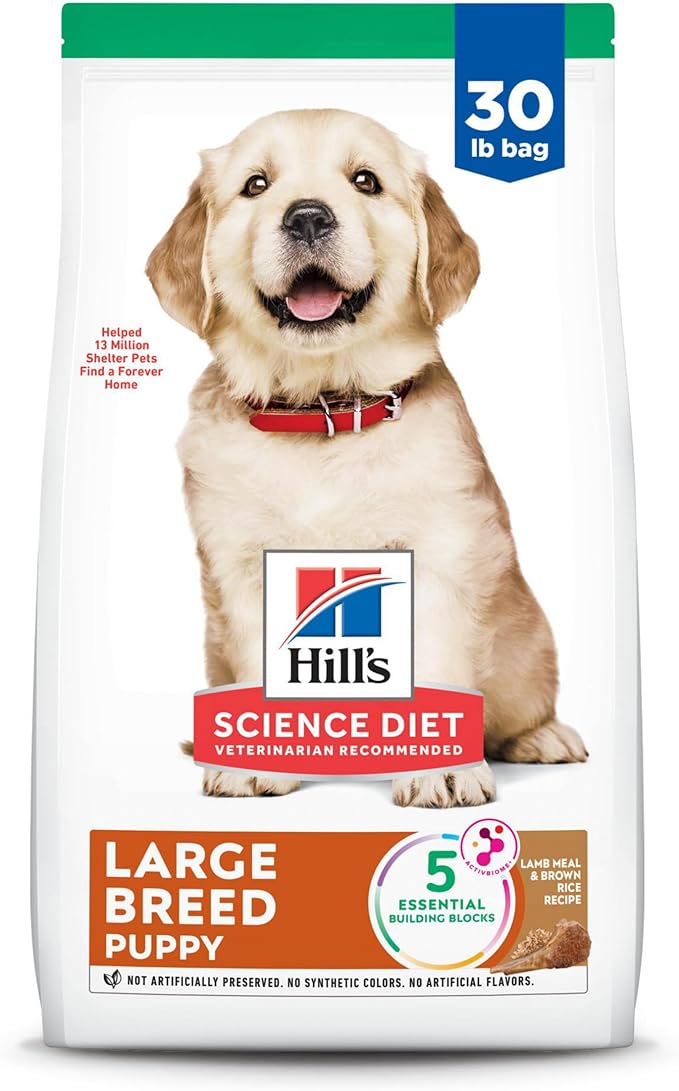 Hill's Science Diet Puppy, Large Breed Puppy Premium Nutrition, Dry Dog Food, Lamb & Brown Rice, 30 lb Bag - PAWPICO