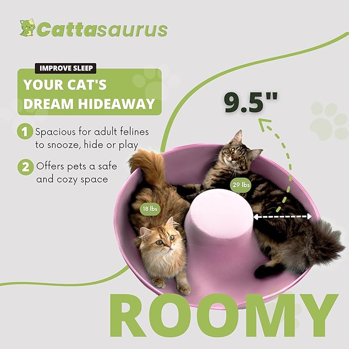 CATTASAURUS Peekaboo Cat Cave for Multiple & Large Cats Up to 30-45 Lbs, Scratch Detachable & Washable Tunnel Bed, Comfy Donut Cat Cave (Pink, Jumbo) - PAWPICO