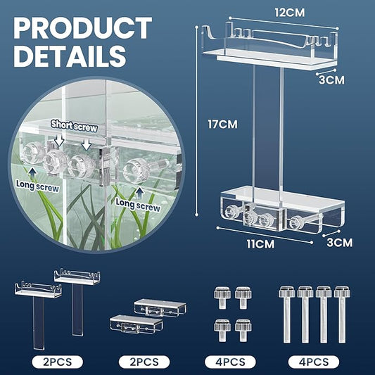 Adjustable Aquarium Light Stand, Aquarium Light Riser for Rimmed Tanks, Clear Acrylic Aquarium LED Light Holder Bracket for Small Rims Fish Tank Thickness Within 1.18 Inches-2 PCS WooFog