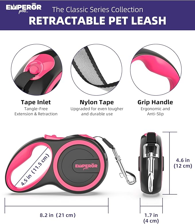 Emperor Pets 16 Feet Retractable Dog Leash Large Dogs - Up to 110lb, Large Dog Leash Heavy Duty Dog Leash Retractable 26 ft, Dog Leashes for Large Breed Dogs, Dog Leashes for Medium Dogs -PK16 EmperorPets