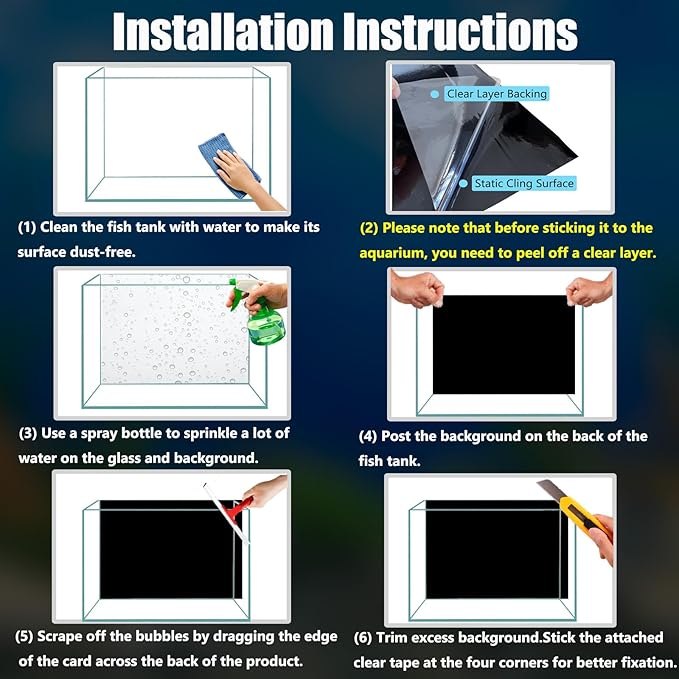 Aquarium Background Static Cling Black Fish Tank Background Wallpaper Fish Tank Backdrop Vinyl Aquarium Poster Background 28 x 12 in XCNO