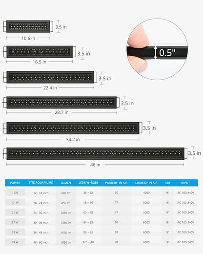 NICREW RGB+W 24/7 LED Aquarium Light with Controller, Full Spectrum Fish Tank Light for Planted Freshwater Tanks, Planted Aquarium Light with Extendable Brackets to 36-48 Inches, 33 Watts NICREW