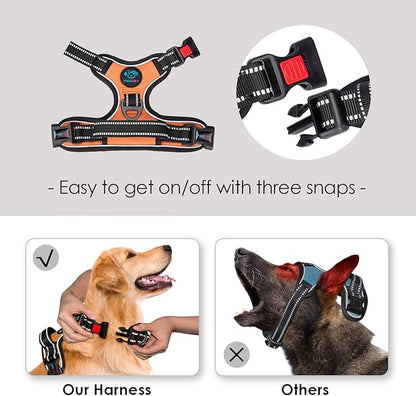 PHOEPET No Pull Dog Harnesses for Small Dogs Reflective Adjustable Front Clip Vest with Handle 2 Metal Rings 3 Buckles [Easy to Put on & Take Off] (XS, Orange) PHOEPET