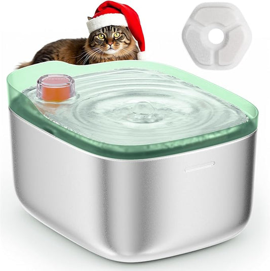 Cat Water Fountain Stainless Steel, 4.5L/158oz Automatic Cat Water Dispenser, Pet Water Fountains for Cats Indoor, Dog Water Bowl with Quiet Pump, Colorful Water Level Float, Green - FS10 - PAWPICO