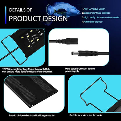 Zingbabu Fish Tank Lights, 40W RGBW Full Spectrum Aquarium Lights with Timer and Color Lights Modes, Adjustable Brightness Fish Lamp and Extendable Bracket for 48-55 Inch Aquarium ProfessionalPhotographyLight