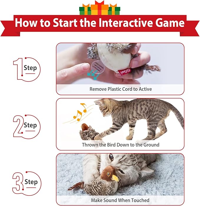 Gigwi Chirping Bird Cat Toys for Indoor Cats, Interactive Cat Toy with Real Electronic Squeaky Sound and Feather, Kitten Toys Automatic Cat Toy for Cat Exercise & Kicker to Self Play, Relieve Boredom - PAWPICO