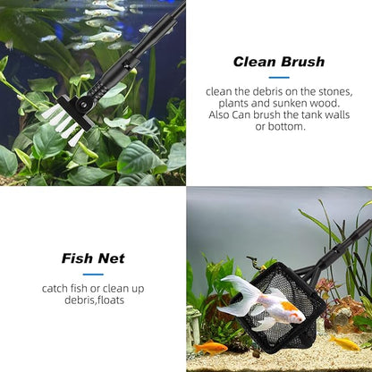 hygger Small Fish Tank Cleaner, Aquarium Cleaning Tools Kit with Handle, Seaweed Scraper, Fishing Net, Sponge Brush,Wall Brush (M) hygger