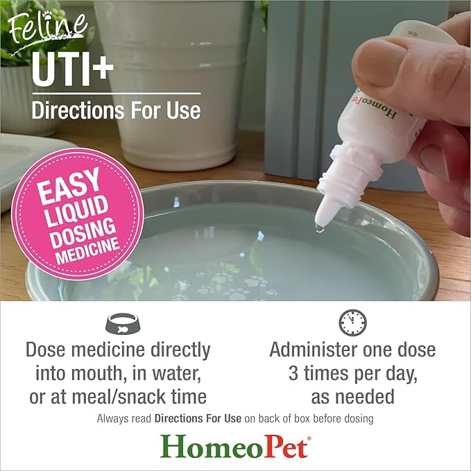 HomeoPet Feline UTI Plus, Safe and Natural Urinary Tract Medicine for Cats, Feline Urinary Tract Support, 15 Milliliters - Pack of 2 HomeoPet