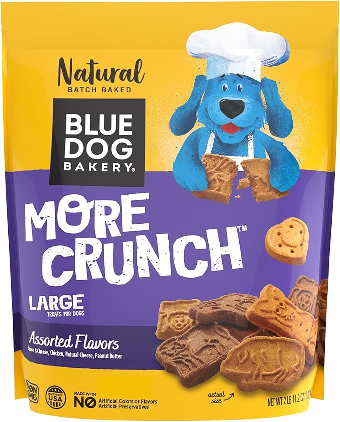 Blue Dog Bakery Natural Dog Treats, More Crunch Large, Assorted Flavors, 11.2 oz, 2lb Bag - PAWPICO
