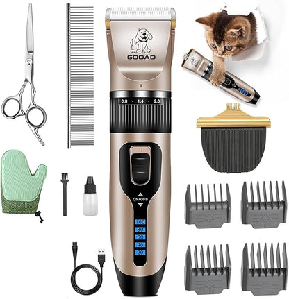 Cat Clippers for Matted Hair, Cat Grooming Kit, Cordless Cat Shaver for Long Hair, Low Noise Paw Trimmer, Cat Hair Trimmer for Grooming,Quiet Pet Hair Clippers Tools for Cats Dogs (Gold) - PAWPICO