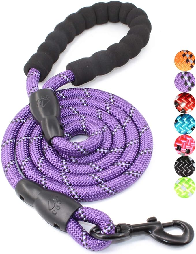 BAAPET 2/4/5/6 FT Dog Leash with Comfortable Padded Handle and Highly Reflective Threads for Small Medium and Large Dogs (5FT-1/2'', Purple) BAAPET