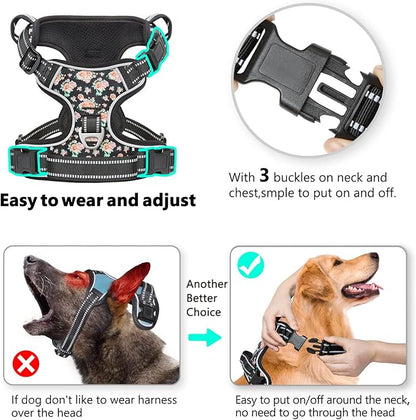 Timos Dog Harness, No-Pull Pet Harness with 2 Leash Clips, Adjustable Soft Padded Dog Vest, Reflective Outdoor Pet Oxford Vest with Easy Control Handle Timos