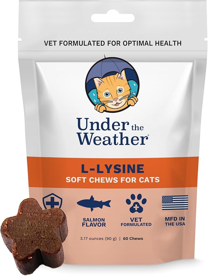 Under the Weather Pet Daily Cat L-Lysine | Boost Immune System Reduce Respiratory Symptoms | Maintain Normal Immune System Response | 60 Star Shaped Soft Chews UndertheWeather