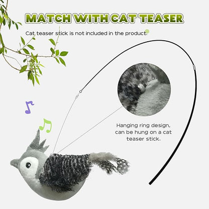 LEWISER Cat Toys Chirp Chickadee, Interactive Cat Feather Toys, Retractable Cat Teaser Toy, Hanging Toys for Indoor Cats Exercise, Kitten Kitty Fun Mental Physical Toys, Grey (1 Pack) - PAWPICO