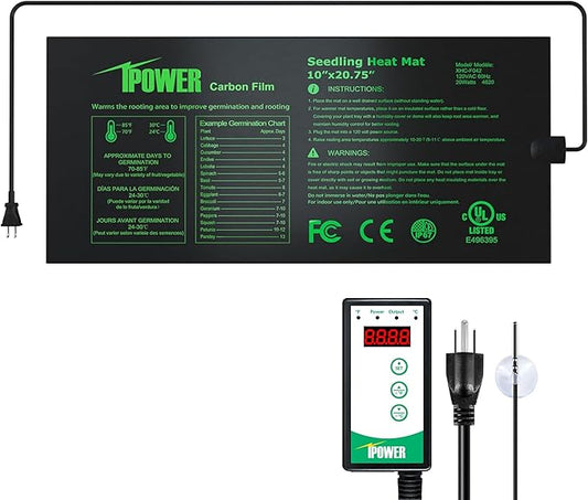 iPower 10"x20.75" Seedling Heat Mat and Digital Thermostat Combo Set, Warm Hydroponic Heating Pad for Germination, Indoor Gardening, Greenhouse iPower