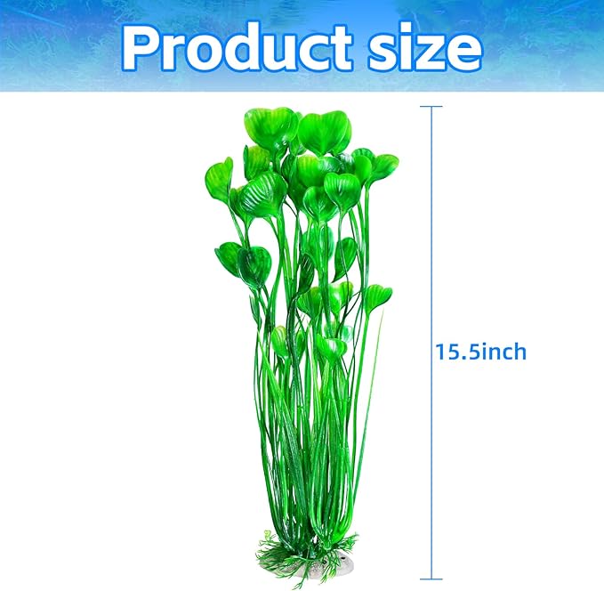 AQUANEAT Artificial Aquarium Plants, Fish Tank Plants Plastic, Aquarium Decor Large, 15.5 inch Green Fish Tank Decorations, 2pcs Aquaneat