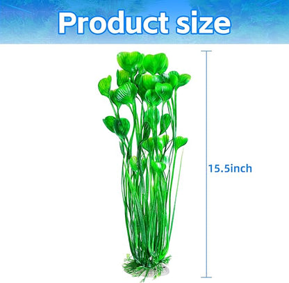 AQUANEAT Artificial Aquarium Plants, Fish Tank Plants Plastic, Aquarium Decor Large, 15.5 inch Green Fish Tank Decorations, 2pcs Aquaneat