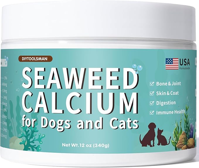 Seaweed Calcium for Dogs, Calcium for Dogs, Cats, Supports Joint, Teeth and Bone Health, High Digestibility Dog Calcium, Pure Clean Icelandic Calcium Powder for Dogs, Tested for Purity, 12 Oz DIYTOOLSMAN