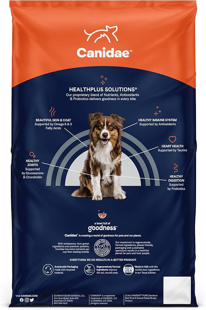 Canidae Pure Real Duck & Sweet Potato Recipe Adult Dry Dog 22 LB - PAWPICO