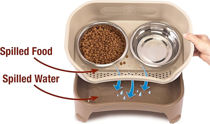 Neater Feeder Express Medium to Large Mess Proof Feeder for Dogs, 2 Cup Slow Feed Bowl & 7 Cup Stainless Steel Water Bowl, No Spill, Non-Tip, Non-Slip, Elevated Dog Bowls. Aids Digestion. Made in USA - PAWPICO
