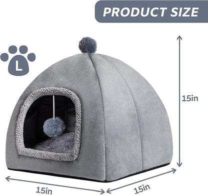 Cat Bed Cave for Indoor, Suitable for Cat Dome Bed, Hideaway Bed for Indoor Cats with Removable Mattress for Kittens. Cat Tent House for Dual Use (L:15"x15") - PAWPICO