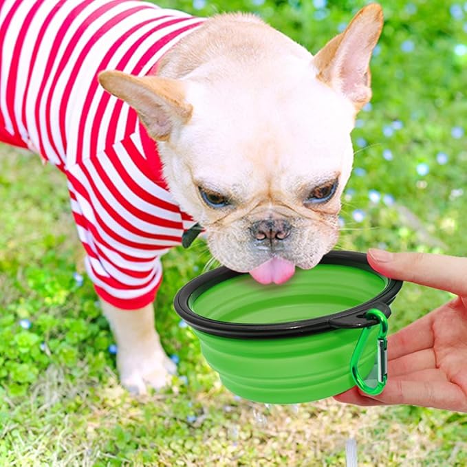 Dog Bowl Pet Collapsible Bowls, 2 Pack for Cats Dogs, Portable Pet Feeding Watering Dish for Walking Parking Traveling with 2 Carabiners (Small, Blue+Green) - PAWPICO