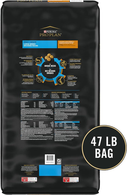 Purina Pro Plan High Protein, Digestive Health Large Breed Dog Food Dry, Chicken and Rice Formula - 47 lb. Bag - PAWPICO