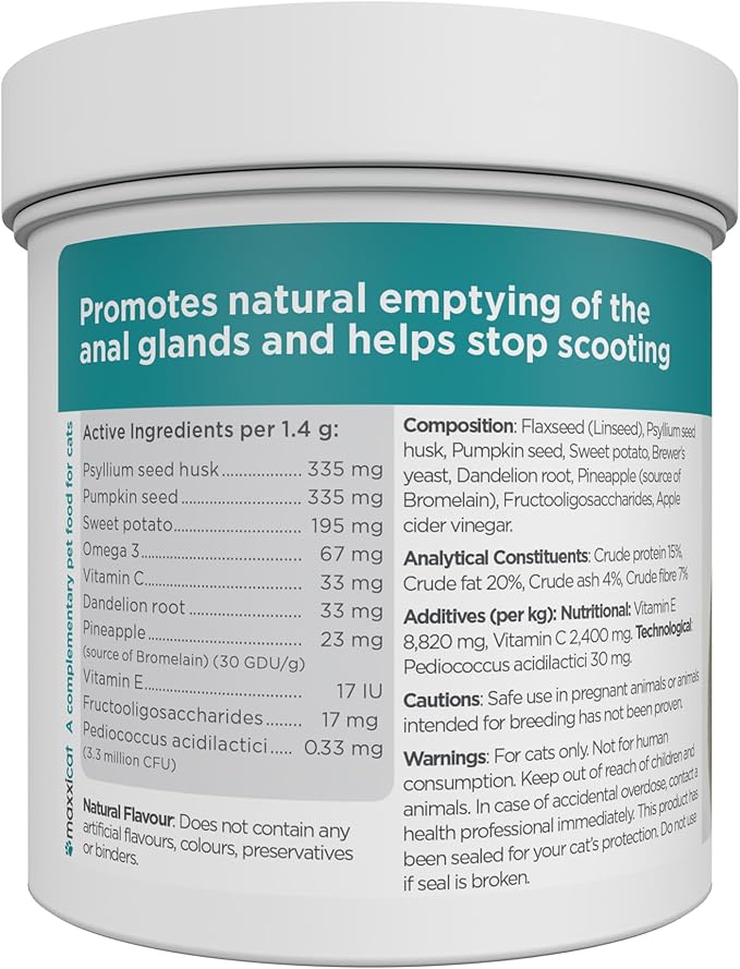 maxxiscoot Anal Gland & Digestive Health Support for Cats - Powder Supplement, 3.2oz maxxipaws