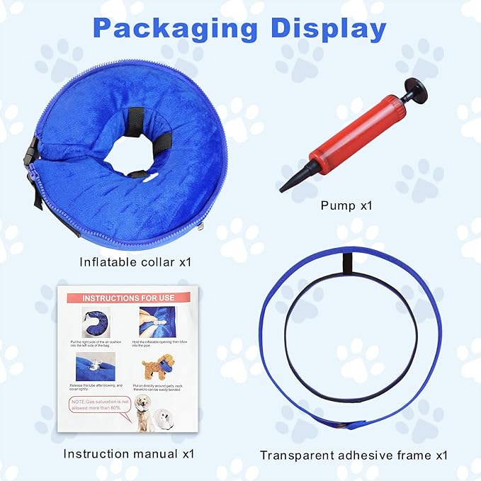Dog Cone Collar, Inflatable Dog Cone After Surgery for Small Medium Large Dogs, Soft Dog Cone of Alternative with Enhanced Anti-Licking Guard Shield for Pets (Blue, M (Neck: 9"-12")) RoyalClaws
