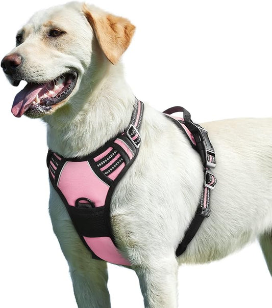 Eagloo Dog Harness for Large Dogs, No Pull Service Vest with Reflective Strips and Control Handle, Adjustable and Comfortable for Easy Walking, No Choke Pet Harness with 2 Metal Rings, Pink, L GoExplorewithEagloo