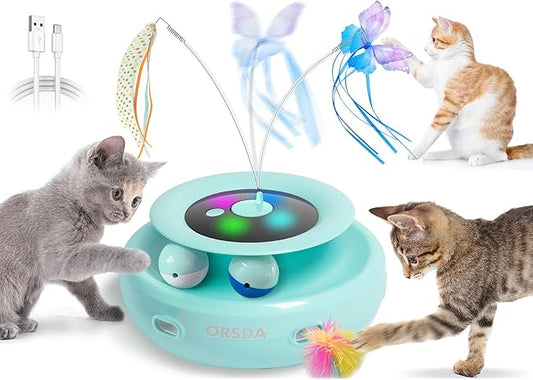 ORSDA Cat Toy, 3-in-1 Automatic Cat Toys for Indoor Cats, Electronic Whack a Mole, Fluttering Butterfly,Track Balls Kitten Toy, Rechargeable Power Interactive Feather Toys for All Breeds - PAWPICO
