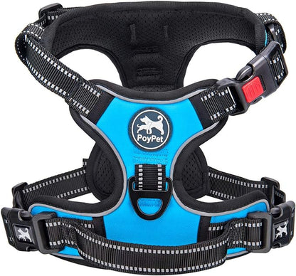 PoyPet No Pull Dog Harness, No Choke Front Lead Dog Reflective Harness, Adjustable Soft Padded Pet Vest with Easy Control Handle for Small to Large Dogs(Blue,XS) PoyPet