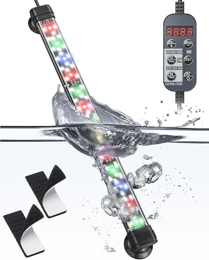 Pawfly 6.5 W Aquarium LED Light 12 Inch 24/7 Fish Tank Light with Full Spectrum IPX8 Waterproof Light Multi-Colored LEDs with D/N Mode Single Color Effects Timer and Adjustable Brightness Pawfly