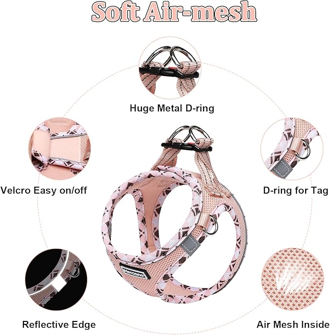 Mercano Soft Mesh Dog Harness and Leash Set, No-Chock Step-in Reflective Breathable Lightweight Easy Walk Escape Proof Vest Harnesses with Safety Buckle for Small Medium Dogs, Cats (Champagne, M) PAWPICO