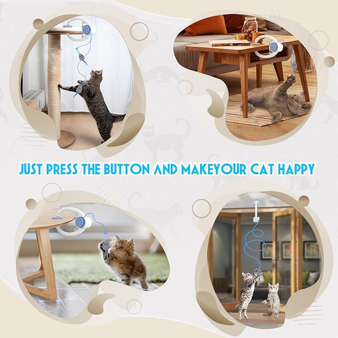 Cat Toy Interactive for Indoor Cats, Smart USB Rechargeable Door Hanging Automatic Retractable Kitten Toys, Teaser Electronic Self Play Feather Cat String Toy Attached with 3 Catnip Mice White - PAWPICO