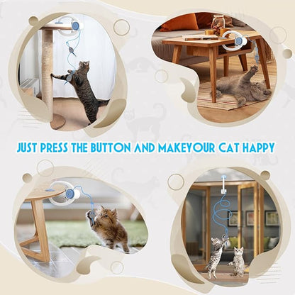 Cat Toy Interactive for Indoor Cats, Smart USB Rechargeable Door Hanging Automatic Retractable Kitten Toys, Teaser Electronic Self Play Feather Cat String Toy Attached with 3 Catnip Mice White - PAWPICO