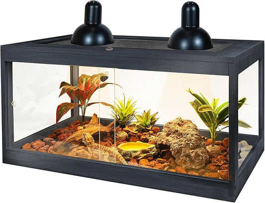 Bearded Dragon Tank 28 Gallon, Lizard Tank, Reptile Tank with Metal Mesh Roof Door, Snake Tank with Lock Design, 24" Long, Black PROLEE