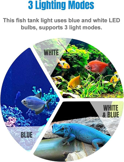iKefe 7.5" White & Blue Submersible LED Aquarium Fish Tank Light with Timer/Dimmable Underwater Fish Tank Aquarium LED Lights Fixture for Saltwater Freshwater Fish, Plant Grow, Coral Reef Decorations iKefe