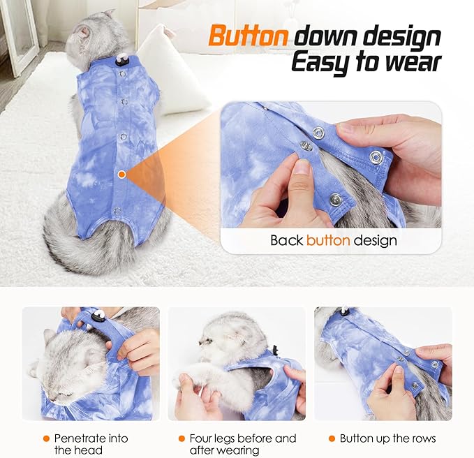 Cat Recovery Suit for Abdominal Wounds or Skin Diseases, Breathable Cat Surgery Recovery Suit E-Collar Alternative for Cats, After Surgery Wear Surgical Suit for Cats Anti Licking Wounds Kodervo