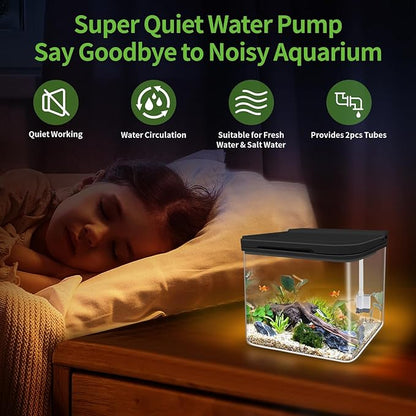 Mini Fish Tank Kit 0.8 Gallon, Aquarium Starter Kit with Super-Quiet Water Pump, Dual Rain Filtration, Self Cleaning Function, Shatter-Resistant & Leak-Proof Base (Black) Moonorange