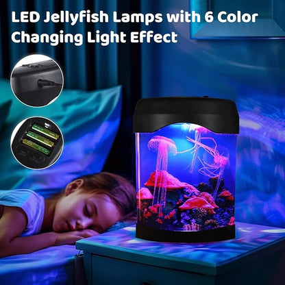Led Jellyfish Lamps, 6 Color Changing Light Effect, USB Jellyfish Tank Aquarium Mood Lamp with Small Colored Stones Colorful Jellyfish Night Light Gifts for Men Women Students OMISTAR