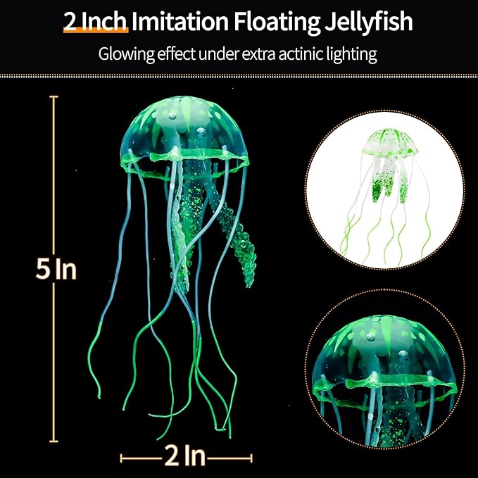 Uniclife 4 Pack Fish Tank Decorations Glowing Effect Aquarium Décor Small Silicone Artificial Jellyfish Coral Plant Ornament UnicLife
