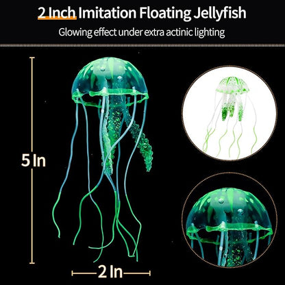 Uniclife 4 Pack Fish Tank Decorations Glowing Effect Aquarium Décor Small Silicone Artificial Jellyfish Coral Plant Ornament UnicLife