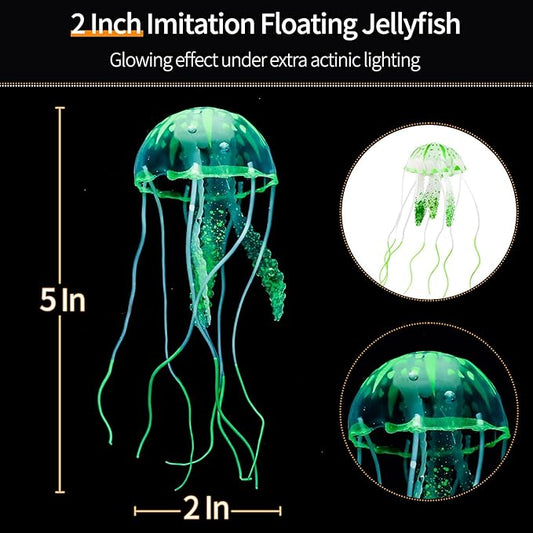 Uniclife 4 Pack Fish Tank Decorations Glowing Effect Aquarium Décor Small Silicone Artificial Jellyfish Coral Plant Ornament UnicLife