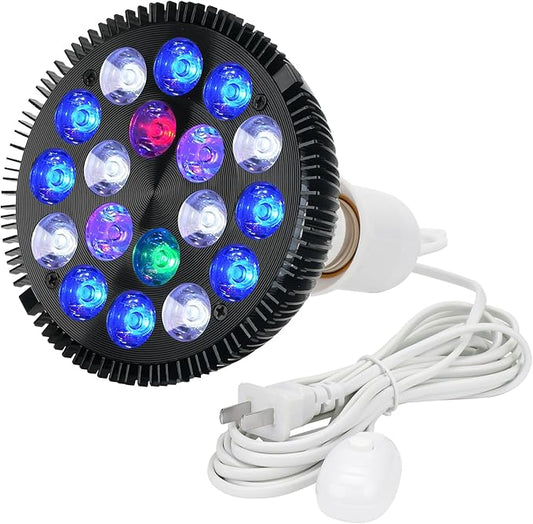 LED Aquarium Lights Bulb 18W Saltwater Fish Tank Light Full Spectrum Aquatic Plants Grow Lamp Refugium Light with UV Blue White Red Green LEDs Reef Lights for Coral Marine Algae Turtle Habitat WelcometoShineCai